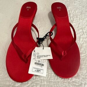 Zara Red Satin Thong Sandals